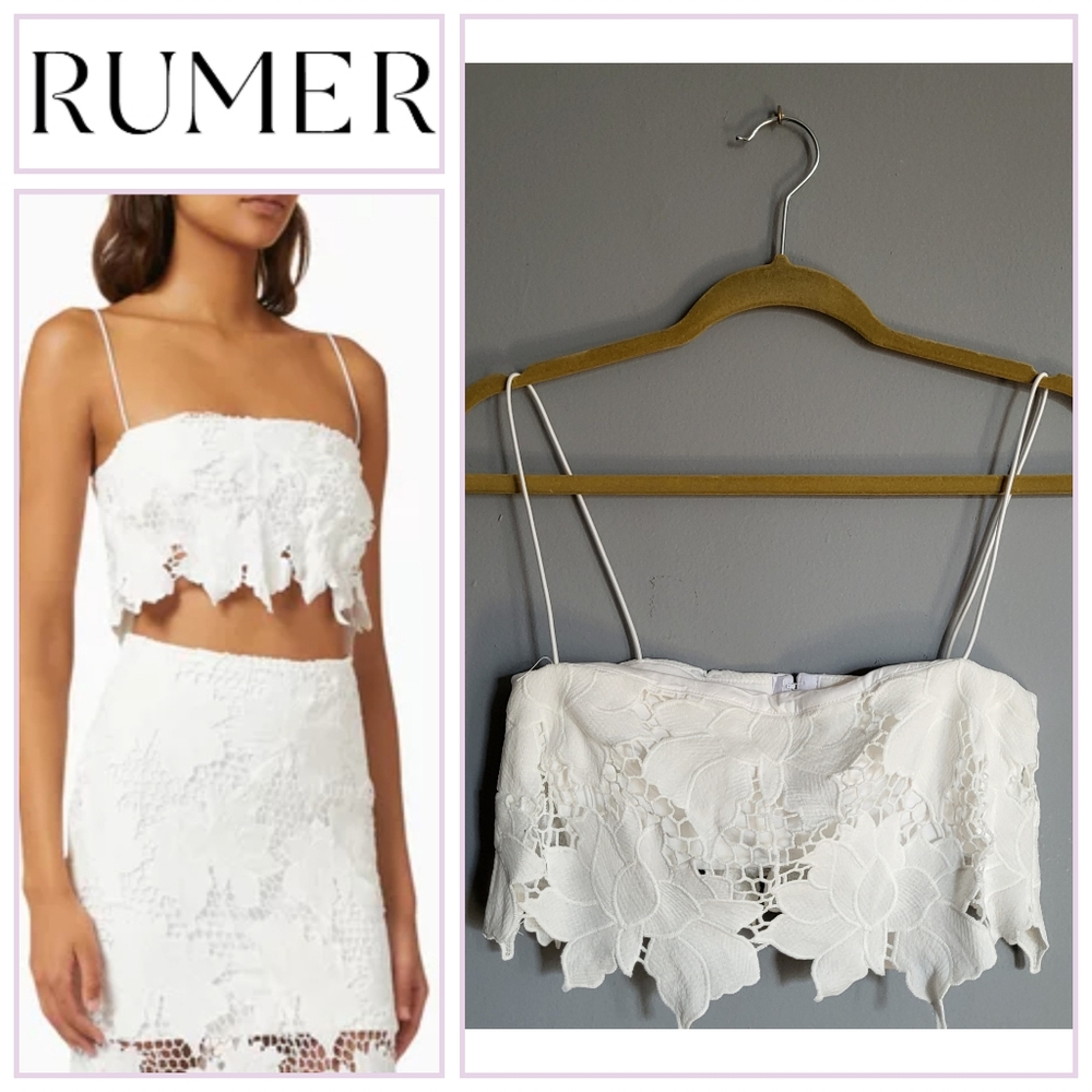 REVOLVE Rumer White Floral Lace Cropped Cami Top and Maxi Skirt set